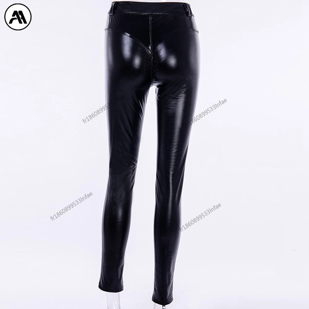 Women's Faux Leather Leggings – High Waisted Shaping Push-Up, Skinny Sports Yoga Pants