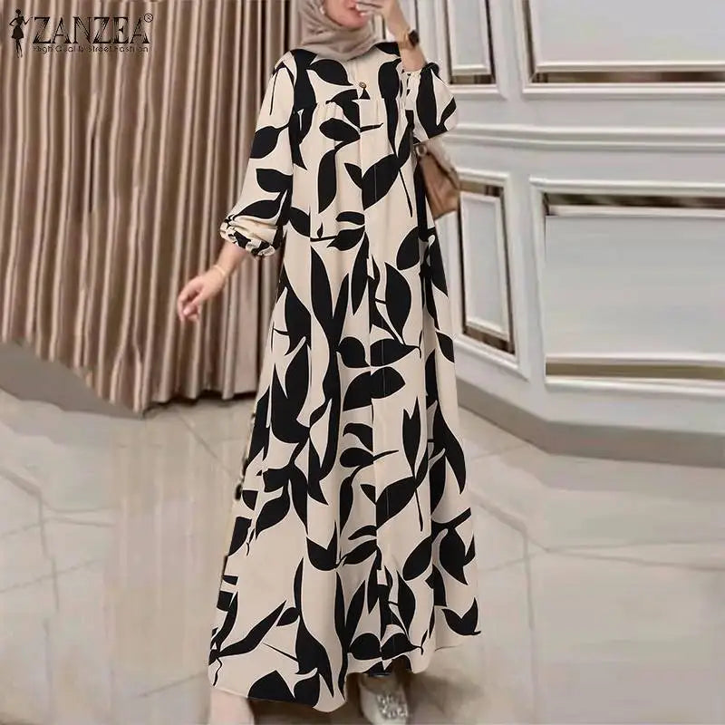 Robe Longue Femme Bohème Imprimée – Manches Longues & Style Abaya
