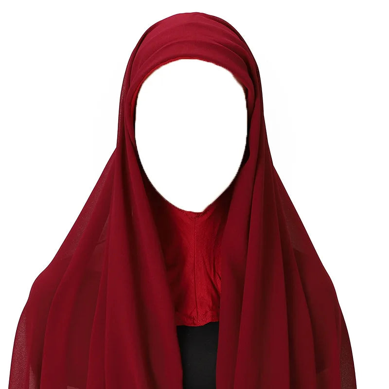 Hijab foulard chiffon uni prêt-à-porter léger toutes saisons