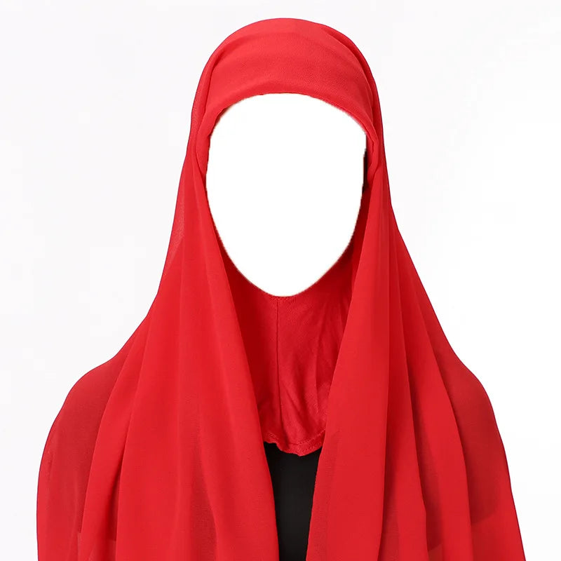 Hijab foulard chiffon uni prêt-à-porter léger toutes saisons