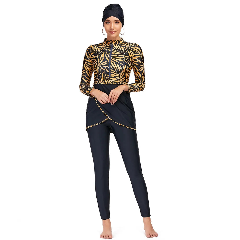 Burkini 3 Pièces Manches Longues Hijab – Maillot Modest Sport Islamique