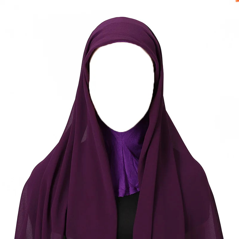 Hijab foulard chiffon uni prêt-à-porter léger toutes saisons