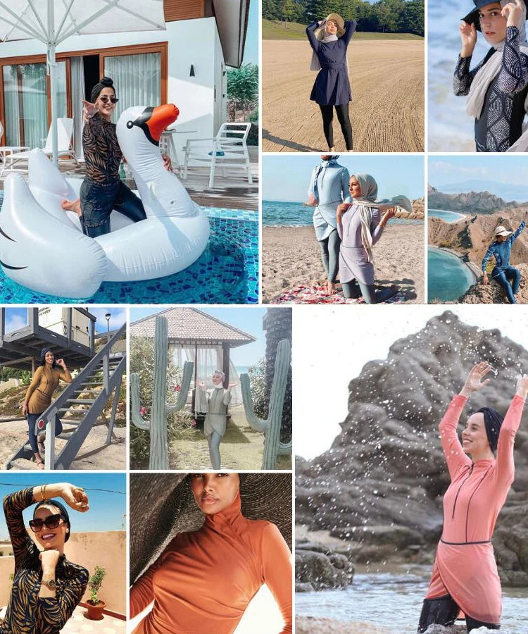 Burkini 3 Pièces Manches Longues Hijab – Maillot Modest Sport Islamique