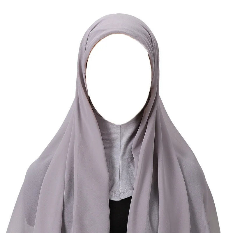 Hijab foulard chiffon uni prêt-à-porter léger toutes saisons