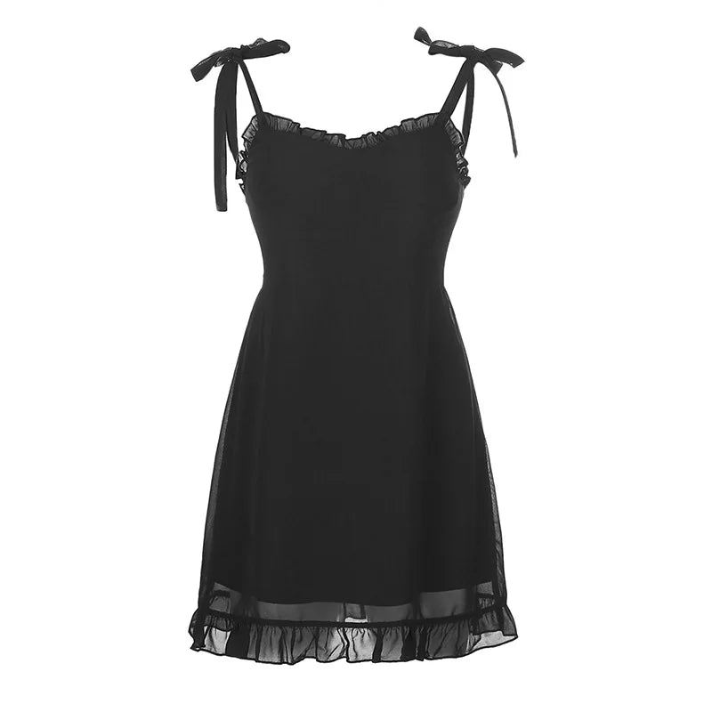 Mini Robe Chiffon Bretelles Femme – Volants & Style Vintage Élégant