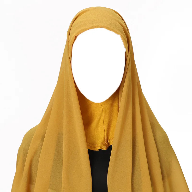 Hijab foulard chiffon uni prêt-à-porter léger toutes saisons