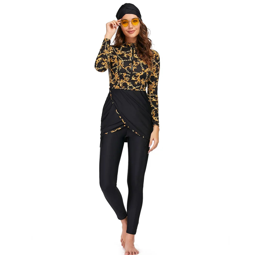 Burkini 3 Pièces Manches Longues Hijab – Maillot Modest Sport Islamique