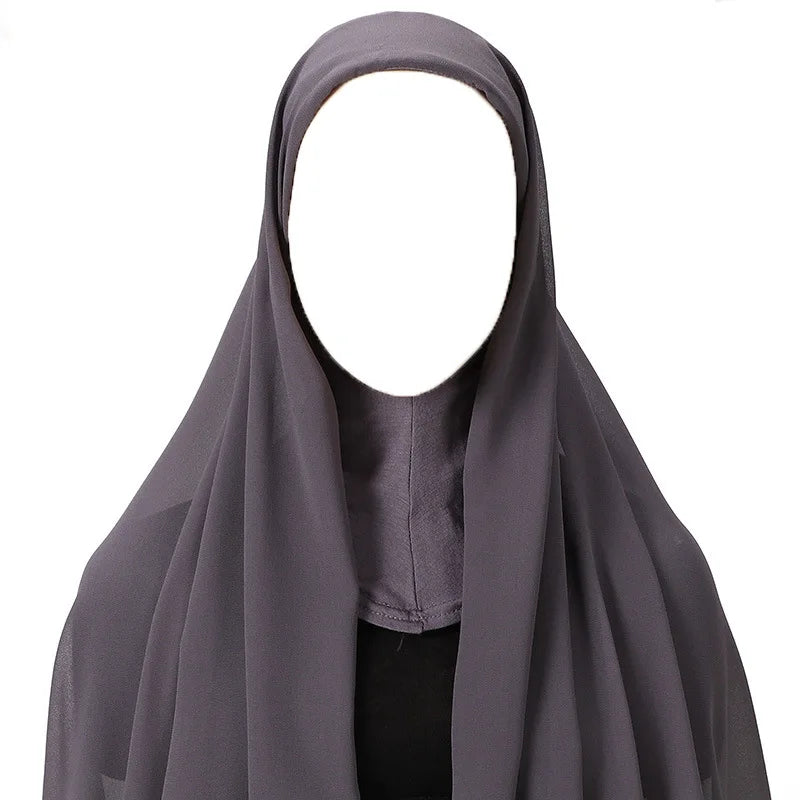 Hijab foulard chiffon uni prêt-à-porter léger toutes saisons