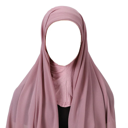 Hijab foulard chiffon uni prêt-à-porter léger toutes saisons