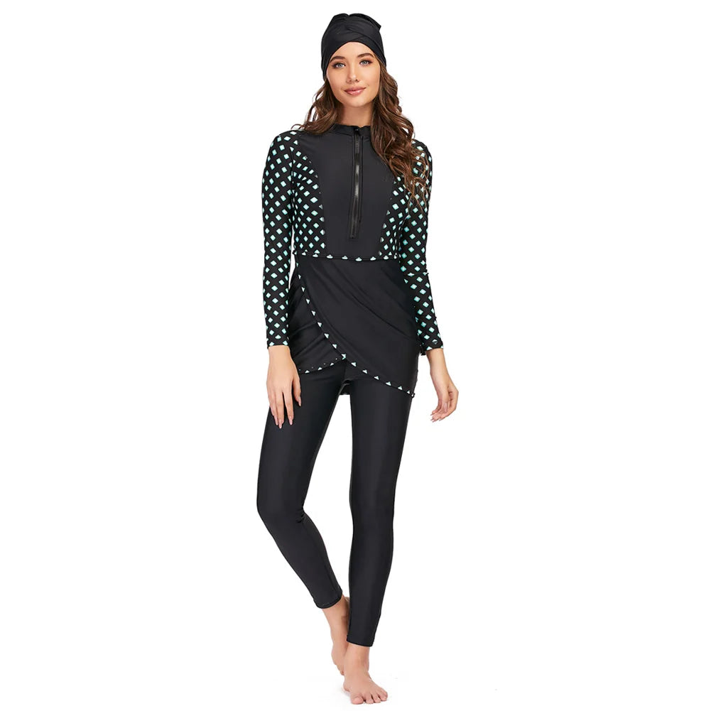Burkini 3 Pièces Manches Longues Hijab – Maillot Modest Sport Islamique