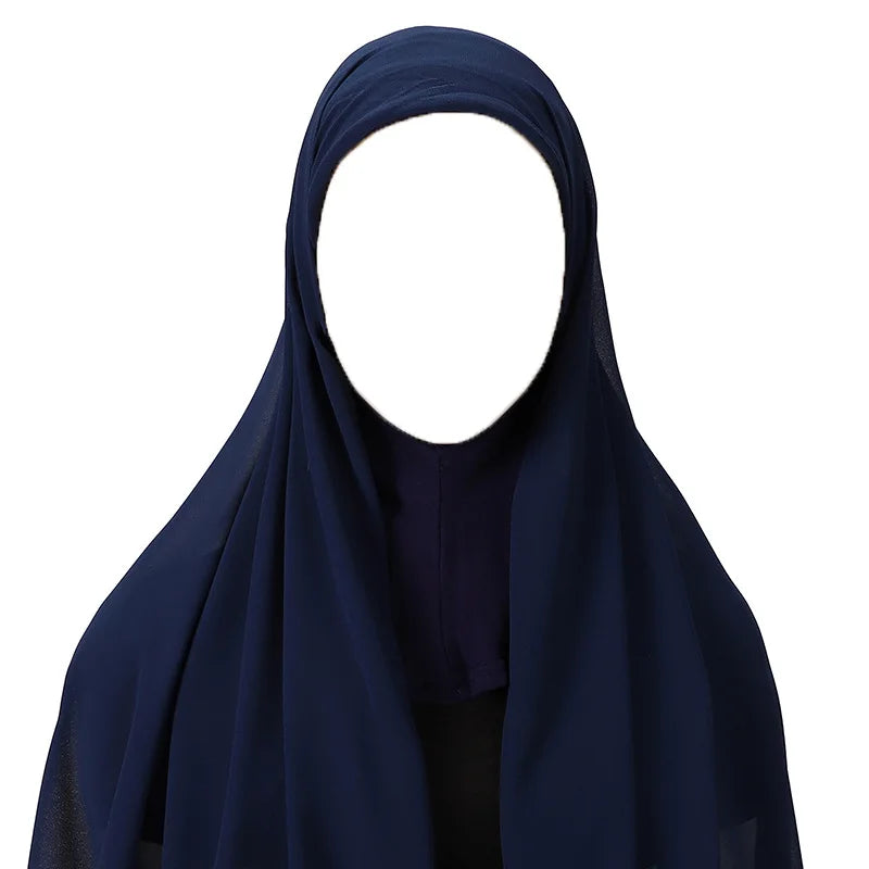 Hijab foulard chiffon uni prêt-à-porter léger toutes saisons