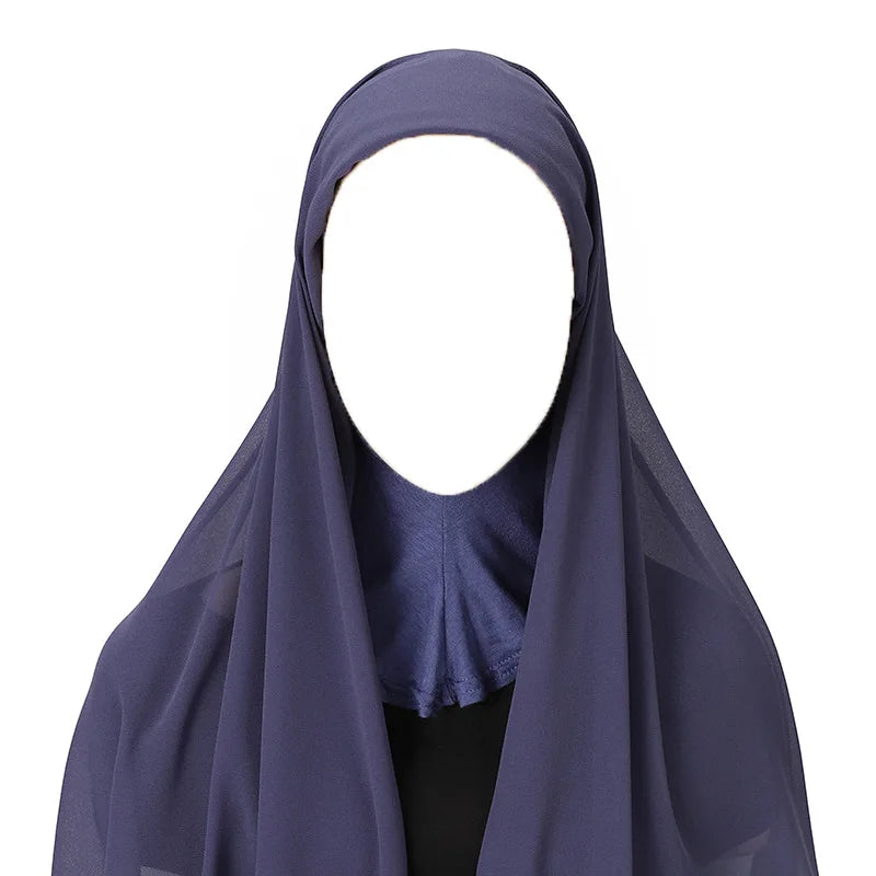 Hijab foulard chiffon uni prêt-à-porter léger toutes saisons