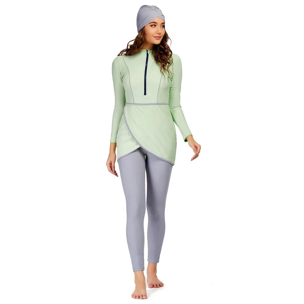 Burkini 3 Pièces Manches Longues Hijab – Maillot Modest Sport Islamique