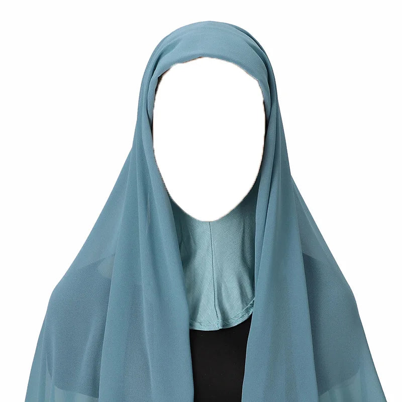Hijab foulard chiffon uni prêt-à-porter léger toutes saisons