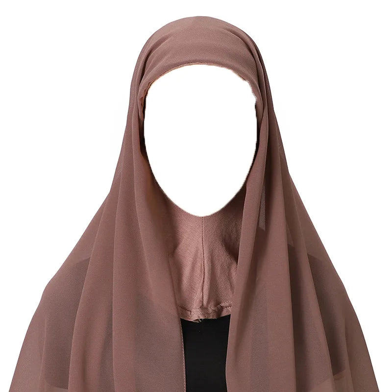 Hijab foulard chiffon uni prêt-à-porter léger toutes saisons