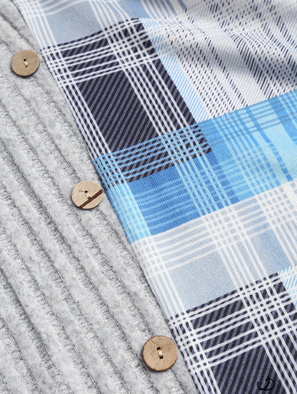 Robe Mi-Longue À Carreaux Épaules Dénudées Patchwork – Tricot Côtelé, Bouttons Déco, Automne-Hiver