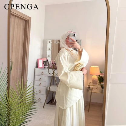 Ensemble Abaya 2 Pièces Femme Musulmane – Tenue Modesté Casual Ramadan Été, Jupe & Top
