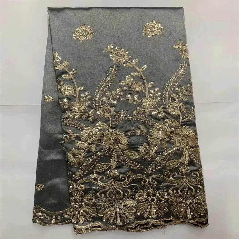 Tissu George Africain Brodé – Dentelle Satin Premium 5+2 Yards