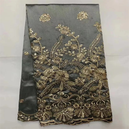 Tissu George Africain Brodé – Dentelle Satin Premium 5+2 Yards