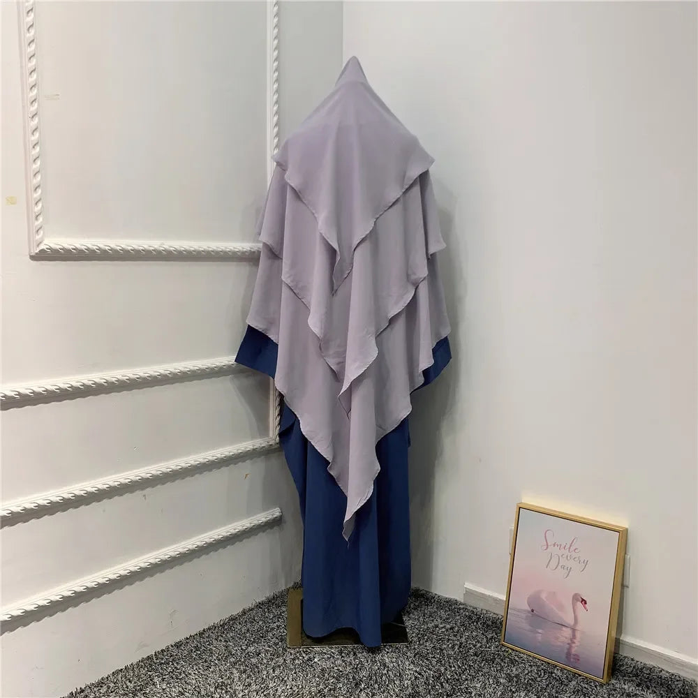 Khimar 3 Couches Niqab – Hijab Instanté Prière, Abaya Femme Voile Islamique Ramadan Djellaba