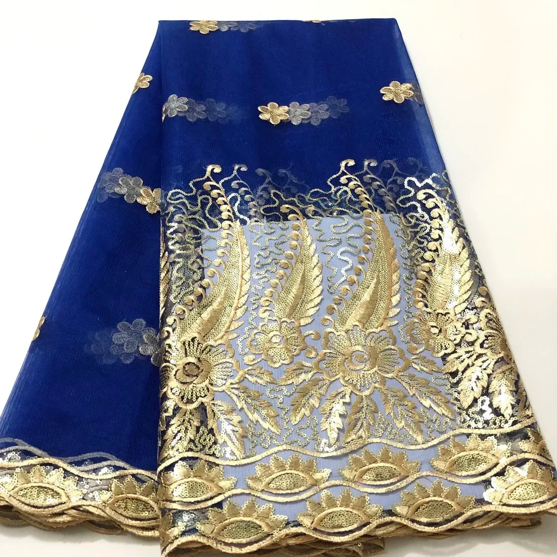 Tissu Dentelle Tulle Africaine Paillettes Dorées – Mariage & Fête, 5 Yards