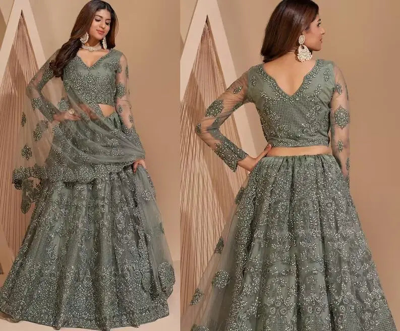 Lehenga Choli Robe de Bal Indienne Manches Longues – Broderie & Sur Mesure