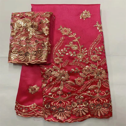 Tissu George Africain Brodé – Dentelle Satin Premium 5+2 Yards