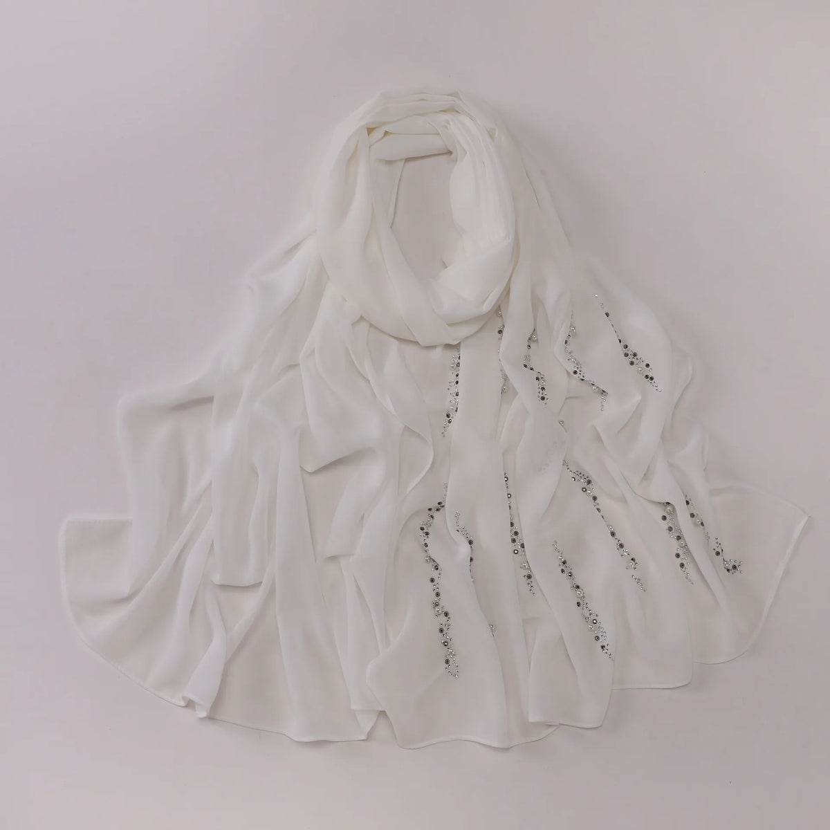 Hijab Chiffon Femme – Foulard Musulman Doux avec Strass & Perles, Voile Été 175x70cm