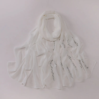 Hijab Chiffon Femme – Foulard Musulman Doux avec Strass & Perles, Voile Été 175x70cm
