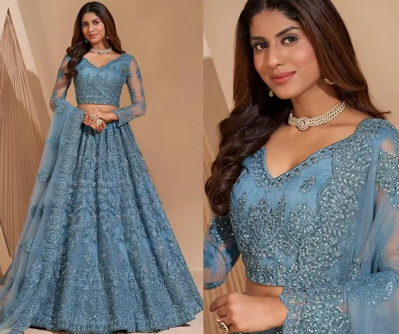 Lehenga Choli Robe de Bal Indienne Manches Longues – Broderie & Sur Mesure