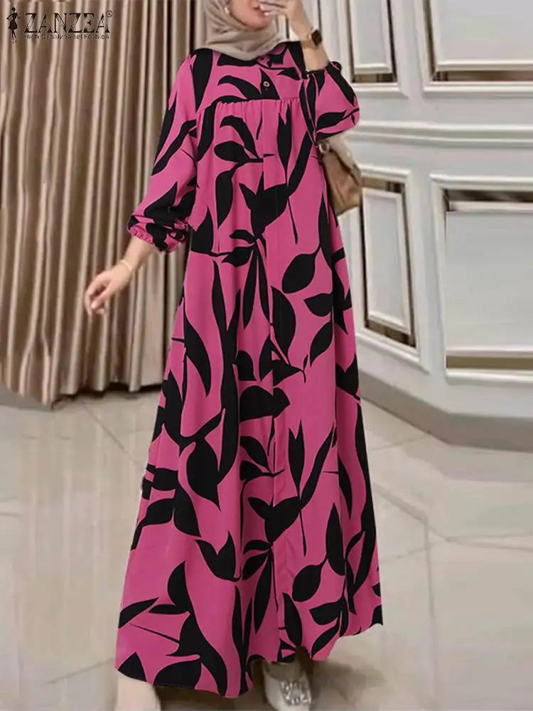 Robe Longue Femme Bohème Imprimée – Manches Longues & Style Abaya