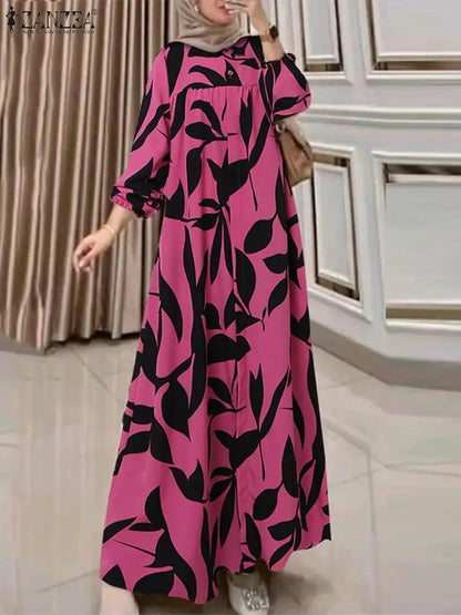 Robe Longue Femme Bohème Imprimée – Manches Longues & Style Abaya