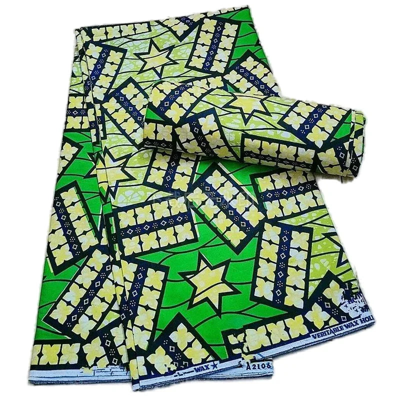 Tissu Wax Africain 100% Coton – Imprimé Authentique, 6 Yards