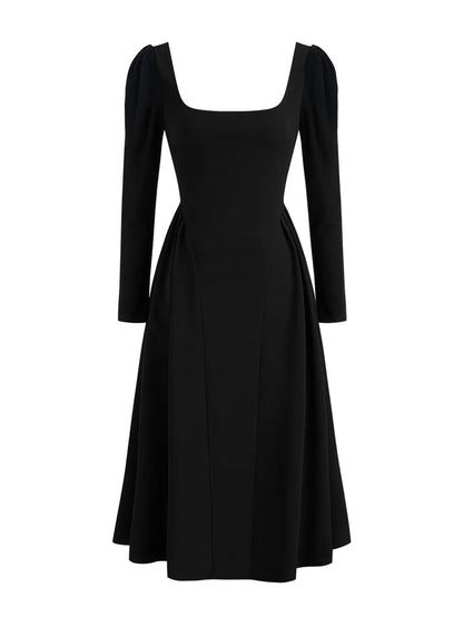 Robe Longue Col Carré Manches Longues – Style Casual Élégant, Toutes Saisons