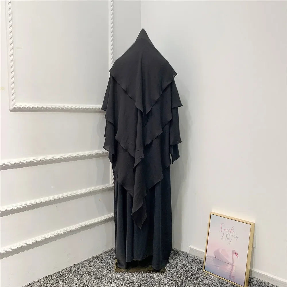 Khimar 3 Couches Niqab – Hijab Instanté Prière, Abaya Femme Voile Islamique Ramadan Djellaba