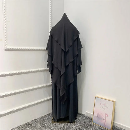 Khimar 3 Couches Niqab – Hijab Instanté Prière, Abaya Femme Voile Islamique Ramadan Djellaba