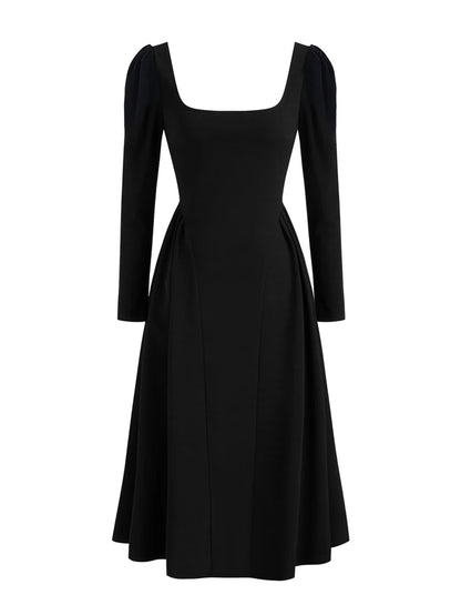 Robe Longue Col Carré Manches Longues – Style Casual Élégant, Toutes Saisons