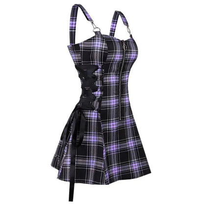 Robe Mini À Carreaux Style Gothic Punk – Sans Bretelles, Taille Haute, Streetwear Y2K Vintage Lolita