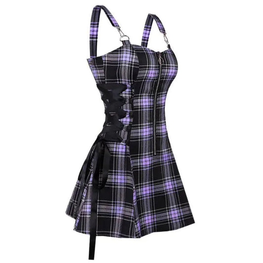 Robe Mini À Carreaux Style Gothic Punk – Sans Bretelles, Taille Haute, Streetwear Y2K Vintage Lolita