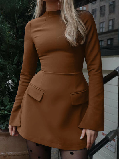 Mini Robe Bodycon Manches Longues Zip avec Poches – Style Bureau & Streetwear