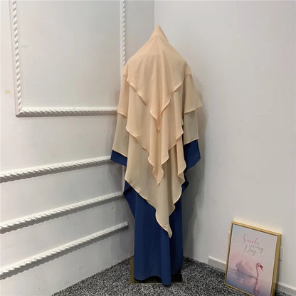 Khimar 3 Couches Niqab – Hijab Instanté Prière, Abaya Femme Voile Islamique Ramadan Djellaba