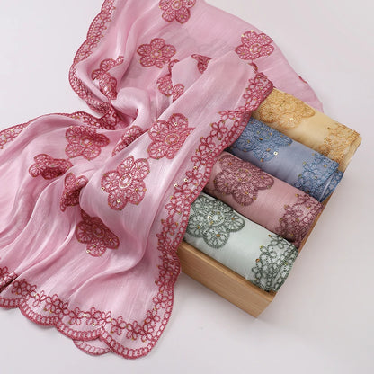Hijab Paillettes Scintillantes Brodé – Châle Satin Brillant Femme, Foulard Mariage Ramadan 60x170cm