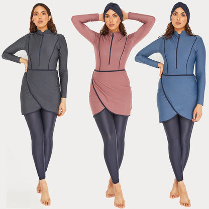 Burkini 3 Pièces Manches Longues Hijab – Maillot Modest Sport Islamique