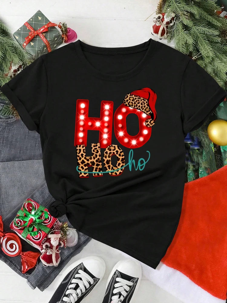 T-Shirt Femme Imprimé Noël – Motif Père Noël & Cartoon
