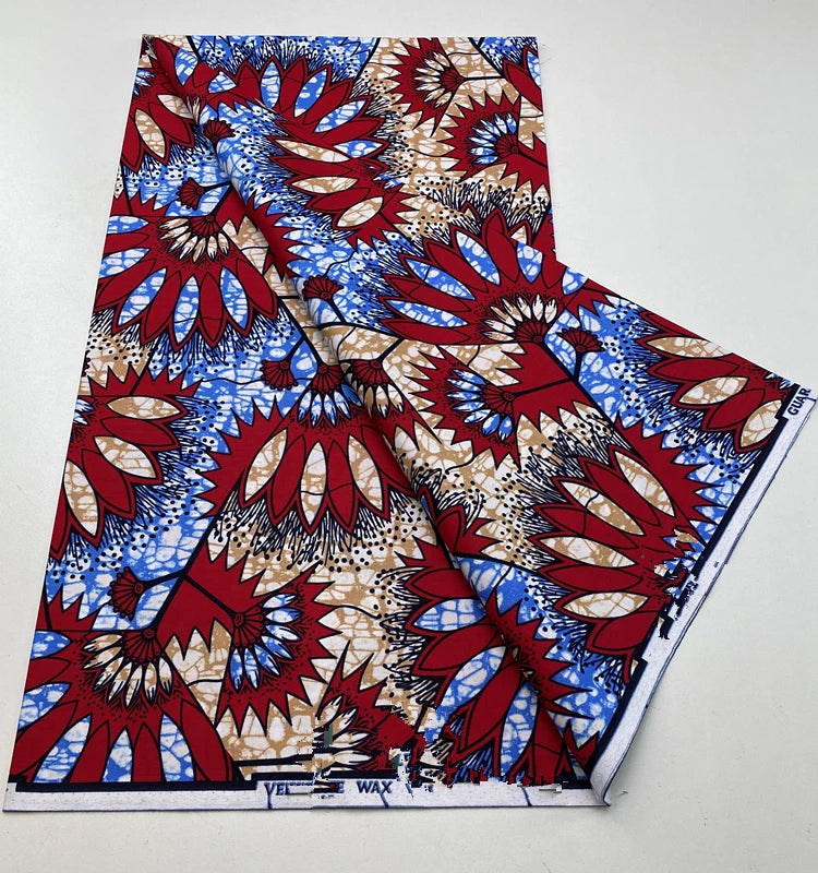 Tissu Wax Africain 100% Coton – Imprimé Authentique, 6 Yards