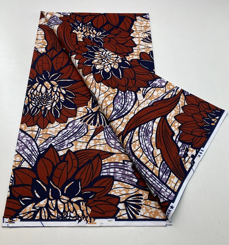 Tissu Wax Africain 100% Coton – Imprimé Authentique, 6 Yards