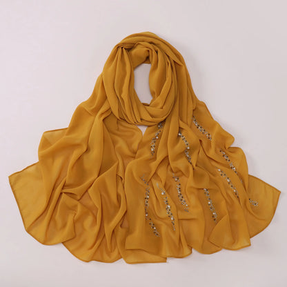 Hijab Chiffon Femme – Foulard Musulman Doux avec Strass & Perles, Voile Été 175x70cm