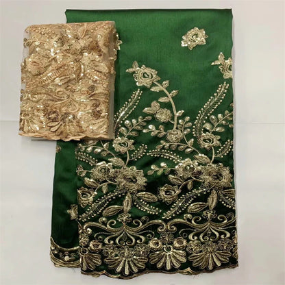 Tissu George Africain Brodé – Dentelle Satin Premium 5+2 Yards