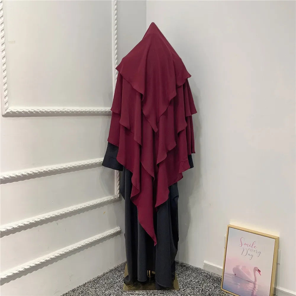 Khimar 3 Couches Niqab – Hijab Instanté Prière, Abaya Femme Voile Islamique Ramadan Djellaba