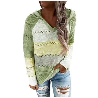 Pull Femme Grande Taille Col Capuche Manches Longues – Tricot Patchwork Crochet